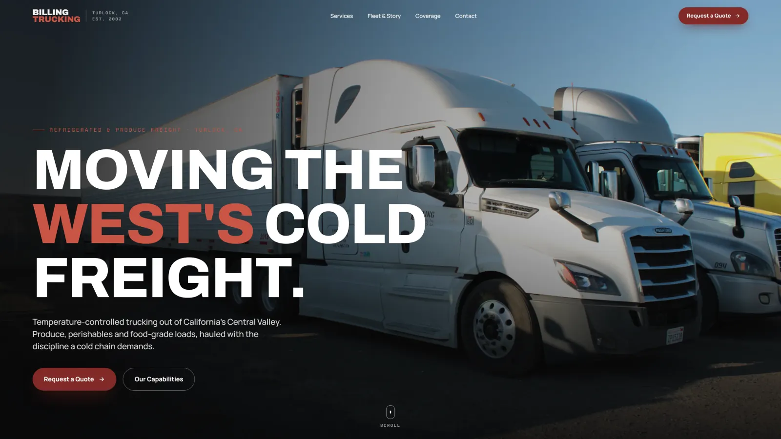 Screenshot of the Billing Trucking website