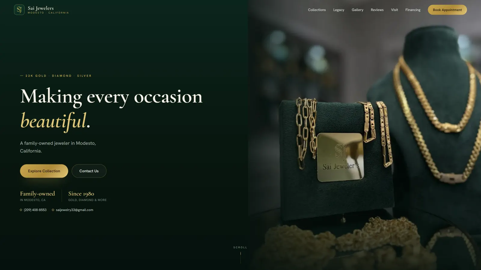 Screenshot of the Sai Jewelers website